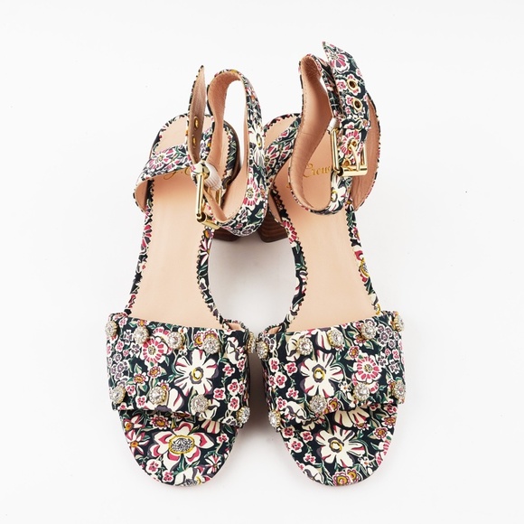 New JCREW Size 6.5 Block Heel Sandals with Gemstones in Liberty Floral - Picture 3 of 8